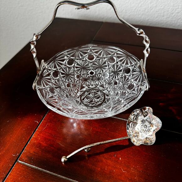 VTG Queen Anne Cut Glass Starburst Silver Plate Spoon Holder Relish Dish 3pcs - Picture 8 of 15